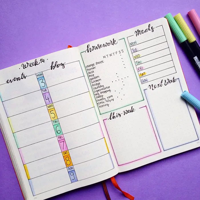 Weekly Spread Bullet Journal for Bloggers - Cool Web Fun